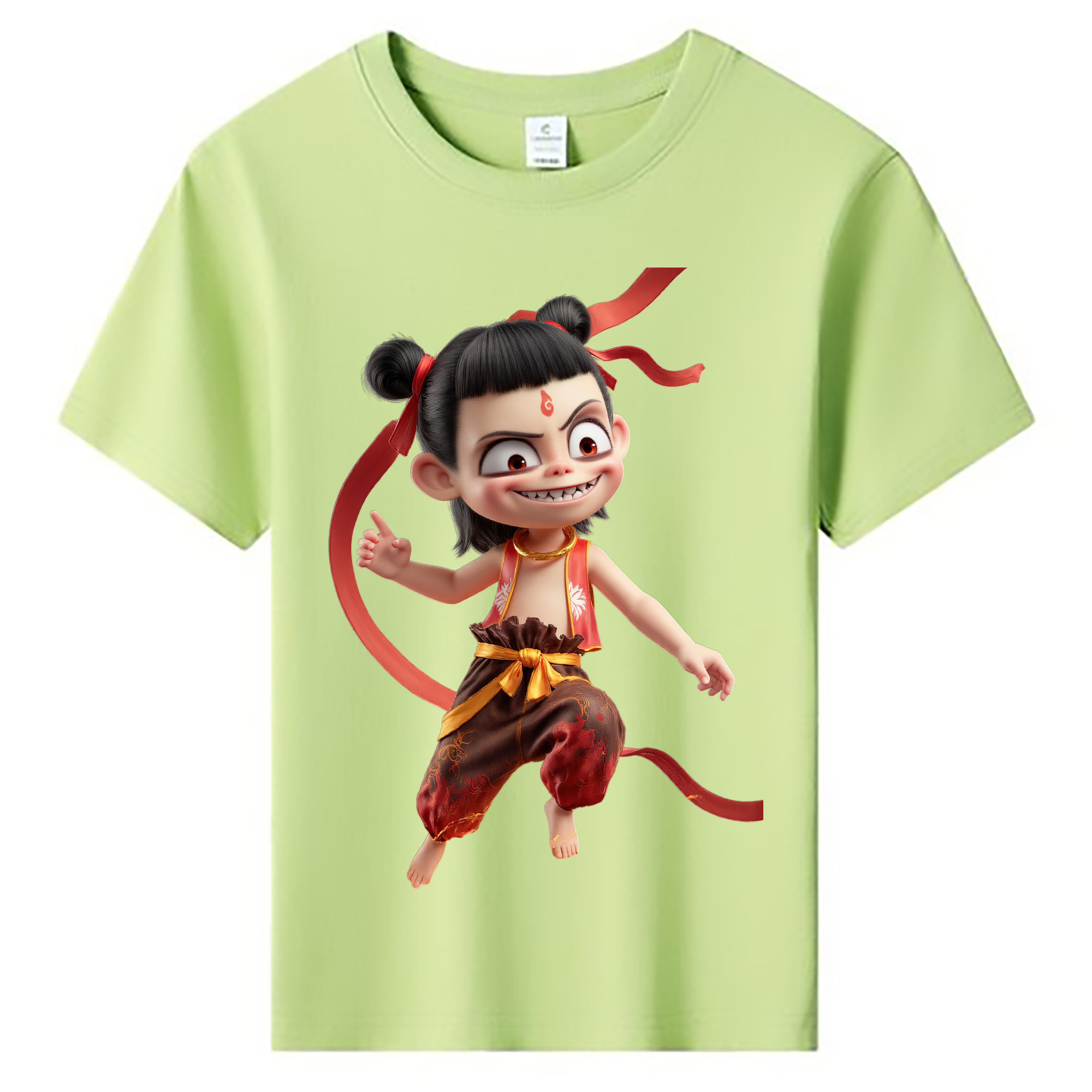 （画像用） Ne Zha 2 ナタ 魔童の大暴れ 綿100％キッズTシャツ（フロントプリント）